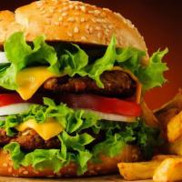Double Cheese Burger  · 1 Lb ground fresh beef served with lettuce, tomato, onions, mayo, and fries