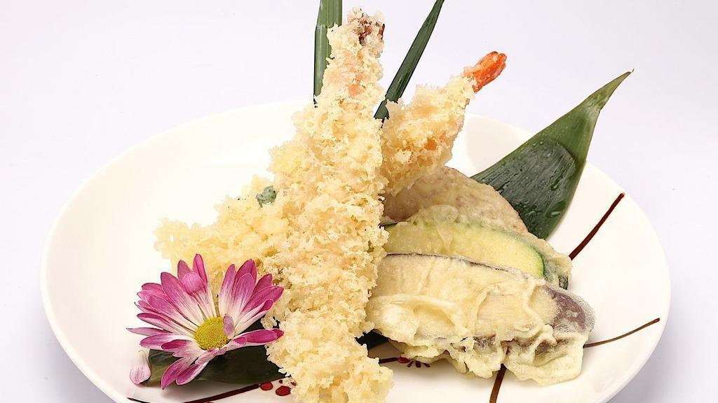 Tempura Appetizer · Two pieces of shrimp and four pieces of vegetable.