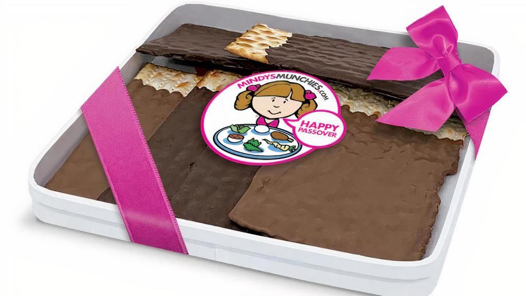 Plain Dipped Chocolate Matzo Gift Platter · Don’t pass up our delicious twist on the matzo. Our freshly-made, hand-dipped, chocolate-covered matzos make every Passover even sweeter.

Mindy’s Munchies Passover Platters contain chocolate-covered matzos! 

Contains an assortment of dark and milk chocolate.