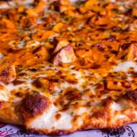 Buffalo Chicken · Buffalo chicken, our white pie, crumbled blue cheese.