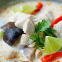 Tom Kha Soup · Coconut milk, galangal, lime juice and mushroom.