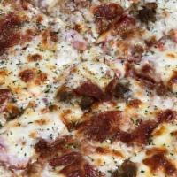 Meat Lovers Pizza · Sausage, pepperoni, ham, bacon, meatball and mozzarella.
