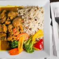 Curry Chicken · Seasoned with herb and spices, served in curry gravy.