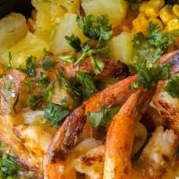 Baja Rice Bowl · Garlic yellow rice, fresh onions, tomatoes, cilantro, pineapples, salsa verde, sweet corn,an...