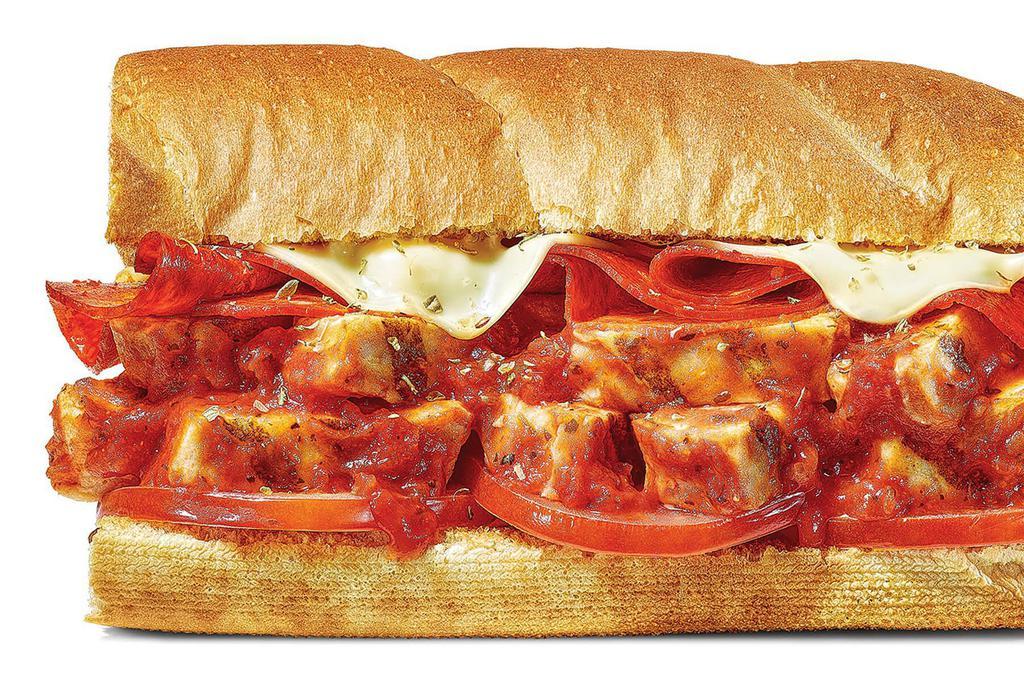 Chicken Pizziola® · Our fresh take on Italian. Juicy chicken, zest-errific pepperoni, and our signature recipe marinara sauce toasted with melty cheese on your favorite freshly baked bread. Molto buona!