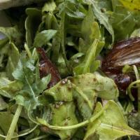 Arugula Date Salad · Arugula, date, onion and gorgonzola cheese with extra virgin olive oil and balsamic vinegar.