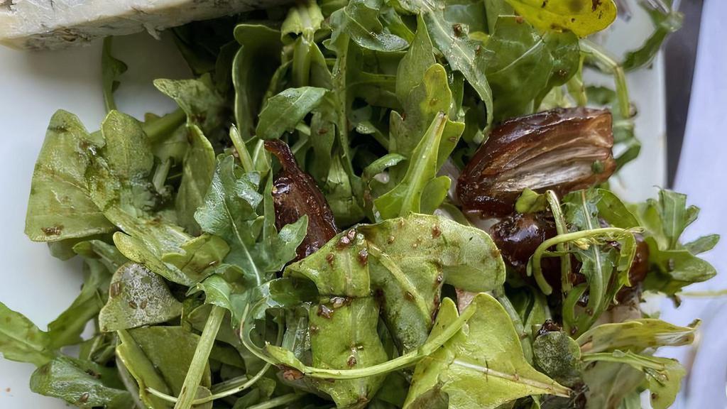 Arugula Date Salad · arugula, date, onion and gorgonzola cheese with extra virgin olive oil and balsamic vinegar