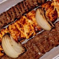 King Kabob For Two · combination of grass-fed fillet kabob, chicken kabob, ground beef koobideh kabob, roasted to...