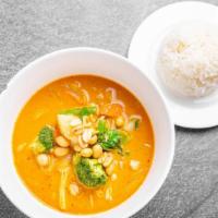 Massaman Curry · Massaman curry with peanut, onion, potatoes, and coconut milk.