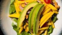 Mango Avocado Salad · Scallions, red onion, tomatoes and cashews with tamarind dressing. Hot and spicy.