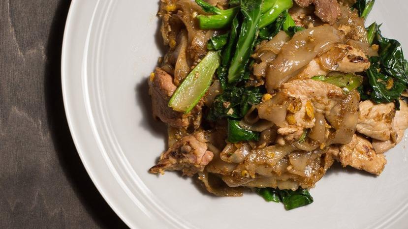 Pad See Ew · Sauteed flat noodles with eggs, Chinese broccoli in sweet soy sauce.