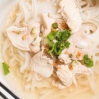 Kawytiew Gai · Chicken noodle soup. Rice noodles with chicken bok choy, bean sprouts.