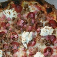 Full Service Special · Tomato sauce, pepperoni, ham, sausage and meatballs dressed with mozzarella and ricotta cheese
