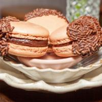 Brigadeiro · Our Luiza's Brazilian Fudge Macaron!  
Made with sweet condense milk, cocoa powder and cocoa...