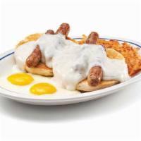 Buttermilk Biscuit & Gravy · A giant flakey buttermilk biscuit smothered with sausage gravy. Served with 2 eggs* your way...