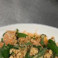 Papaya Salad · Shredded papaya and carrot, topped with basil, peanut, fried onion, tossed in a vinegar and ...