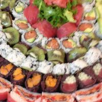 Medium Sushi Platter · 5 fish and 5 vegetable regular rolls. Substitute specialty roll for 1 fish or veg roll for a...