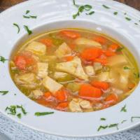Chicken Soup · Chunks of chicken & lots of vegetables in a chicken broth.