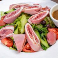 Antipasti Salad · Ham, salami, capicola and provolone cheese, mixed greens and red wine vinaigrette.