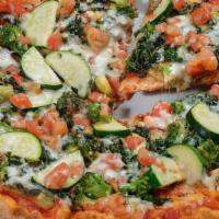 Vegetable Pizza · Eggplant, broccoli, spinach, zucchini and tomatoes with red sauce or white sauce.