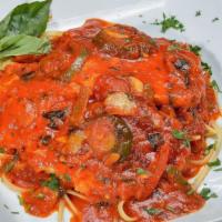 Chicken Fra Diavolo · Chicken breast sauteed in a spicy fra diavolo sauce. Served with side salad, your choice of ...