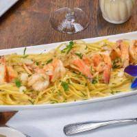 Shrimp Scampi · Jumbo shrimp & garlic white wine lemon sauce. All entities served over pasta or side of mash...