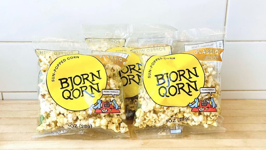 Bjornqorn · Homegrown non-gmo popcorn that's seasoned with all natural, gluten free, and vegan ingredients. There is no butter or cheese. BjornQorn's special flavor comes from nutritional yeast, which is a high protein and high B-vitamin seasoning.