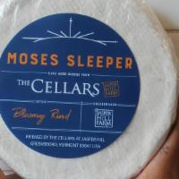 Moses Sleeper, Jasper Hill · 1/4 pound. Gooey brie style, mushroomy. Pasteurized Cow's Milk