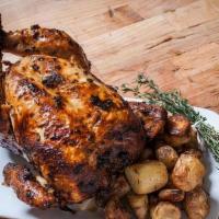 Half Chicken W/ Side · Our famous dry-brined, locally-raised, Rotisserie Chicken. Seasoned with salt, pepper, papri...