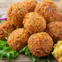 Falafel · Deliciously prepared ball of chickpeas fried to perfection. (5 pieces).
