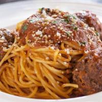 Spaghetti Meatballs · Sicilian meatballs, plum tomato sauce.