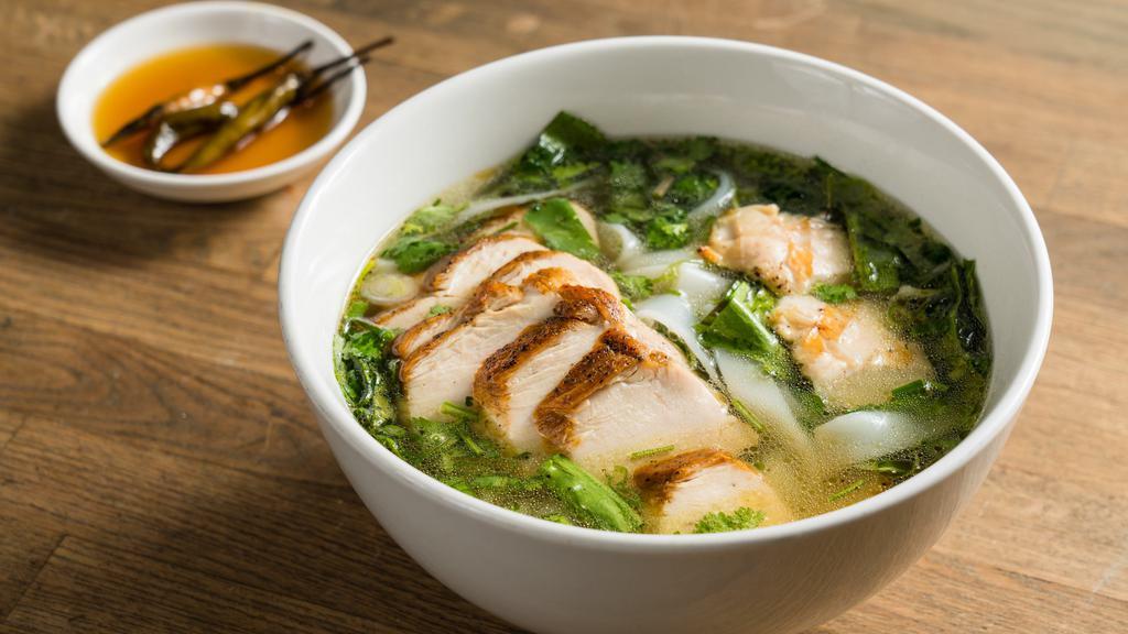 Chicken Pho · AKA ‘chicken noodle soup” or “‘breakfast for dinner’ w/ free-range chicken, fresh rice noodles, and a chili lime vinaigrette. Gluten-free.