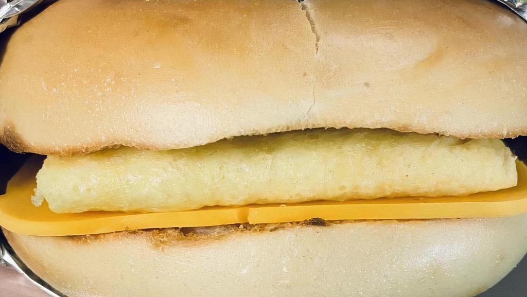 Just Egg & Cheese Sandwich · JUST Egg patty with vegan Chao cheese. Choose plain bagel, everything bagel or English Muffin. Pictured is Just Egg and cheese on plain bagel.