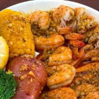 Shrimp (Head Off) · Comes with corn and potatoes