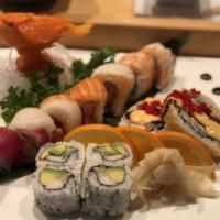 Sushi & Sashimi Combo · 7pcs sushi and 10pcs sashimi w. California.