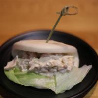 Chicken Mayo Bun · Steamed soft bun with our original Chicken Mayo Paste.
Come with lettuce,onions,boiled eggs.