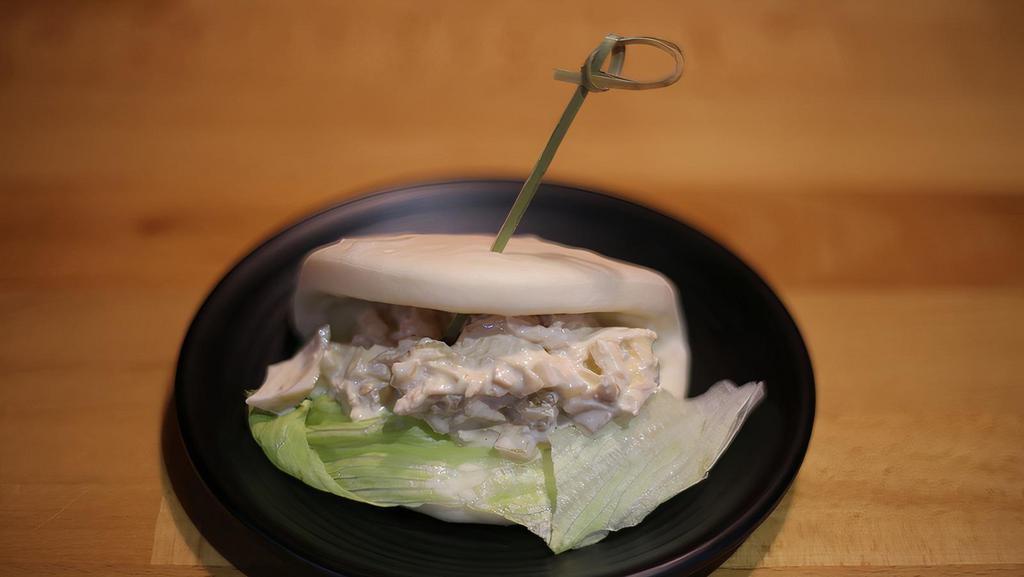 Chicken Mayo Bun · Steamed soft bun with our original Chicken Mayo Paste.
Come with lettuce,onions,boiled eggs.