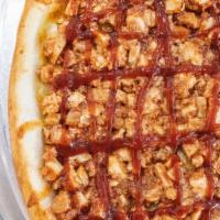 Bbq Chicken Pie · Topped with BBQ sauce, mozzarella, and chicken meat.