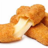 Mozzarella Sticks · Deep-fried cheese sticks, crispy on the outside and gooey on the inside.