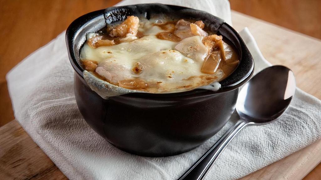 French Onion Soup · And all the melted cheese goodness you can imagine.