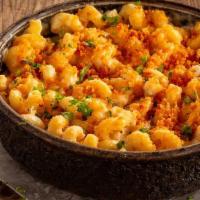 Mac & Cheese · Ooey, gooey, cheesy goodness – cavatappi with aged cheddar, asiago, and parmesan baked in a ...