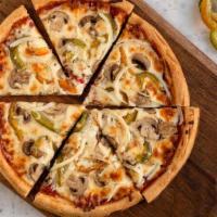 Gluten-Free Veggie Pizza · Mushrooms, onions, peppers.