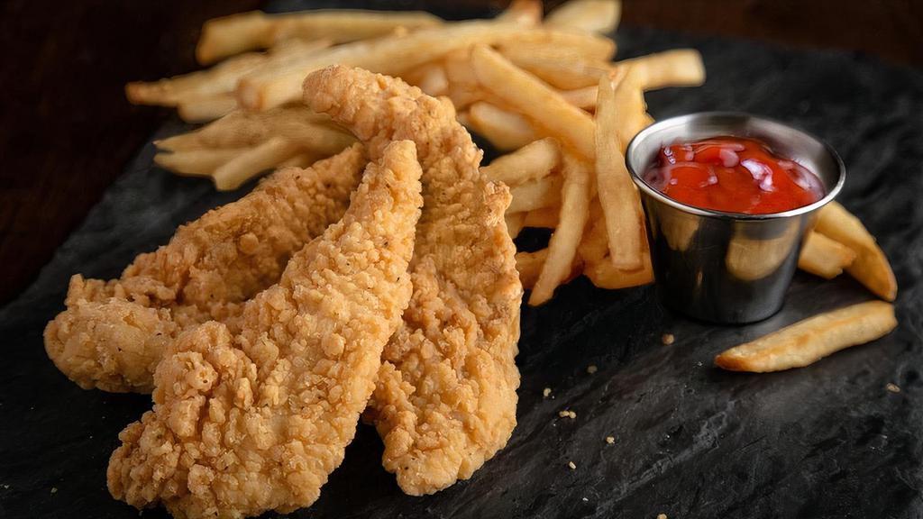 Kids' Chicken Tenders And A Side · With honey BBQ sauce, ketchup, and choice of 1 side.