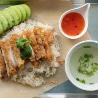 Fried Chicken Set · Thai fried chicken, sweet chili sauce, cucumber, chicken soup, and ginger rice.
