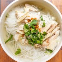 Thai Chicken Noodle Soup · Rice noodles with shredded chicken in rich chicken broth, beansprout and garnish.
