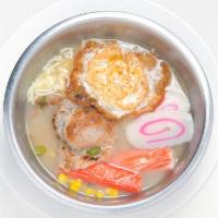 Tonkatsu Or Miso Ramen · with grille pork chop, fish cake, crabstick, seaweed, corn, scallion and egg