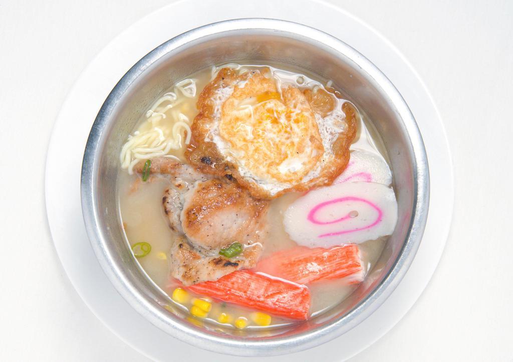 Tonkatsu Or Miso Ramen · with grille pork chop, fish cake, crabstick, seaweed, corn, scallion and egg