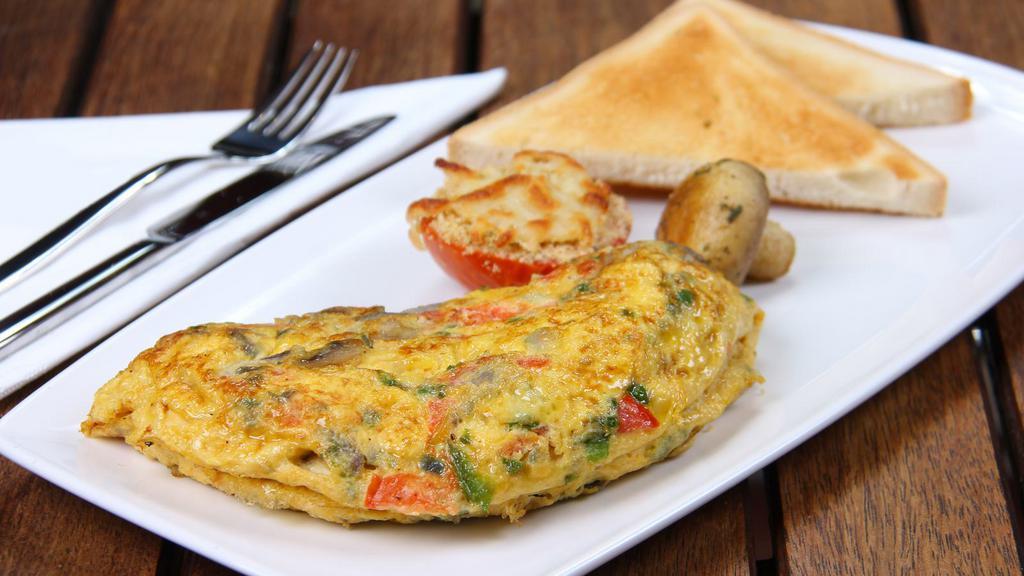 Plain Omelette · Delicious Omelette made with three eggs, prepared to customer's preference. Served with a side of buttered toast and jelly.