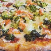 Vegetarian Pizza · Fresh mushrooms, eggplant, peppers, onions, olives & garlic.