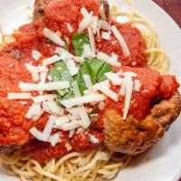 Spaghetti With Meatballs · Pasta with homemade marinara sauce with meatballs. Includes garlic knots and a small house s...